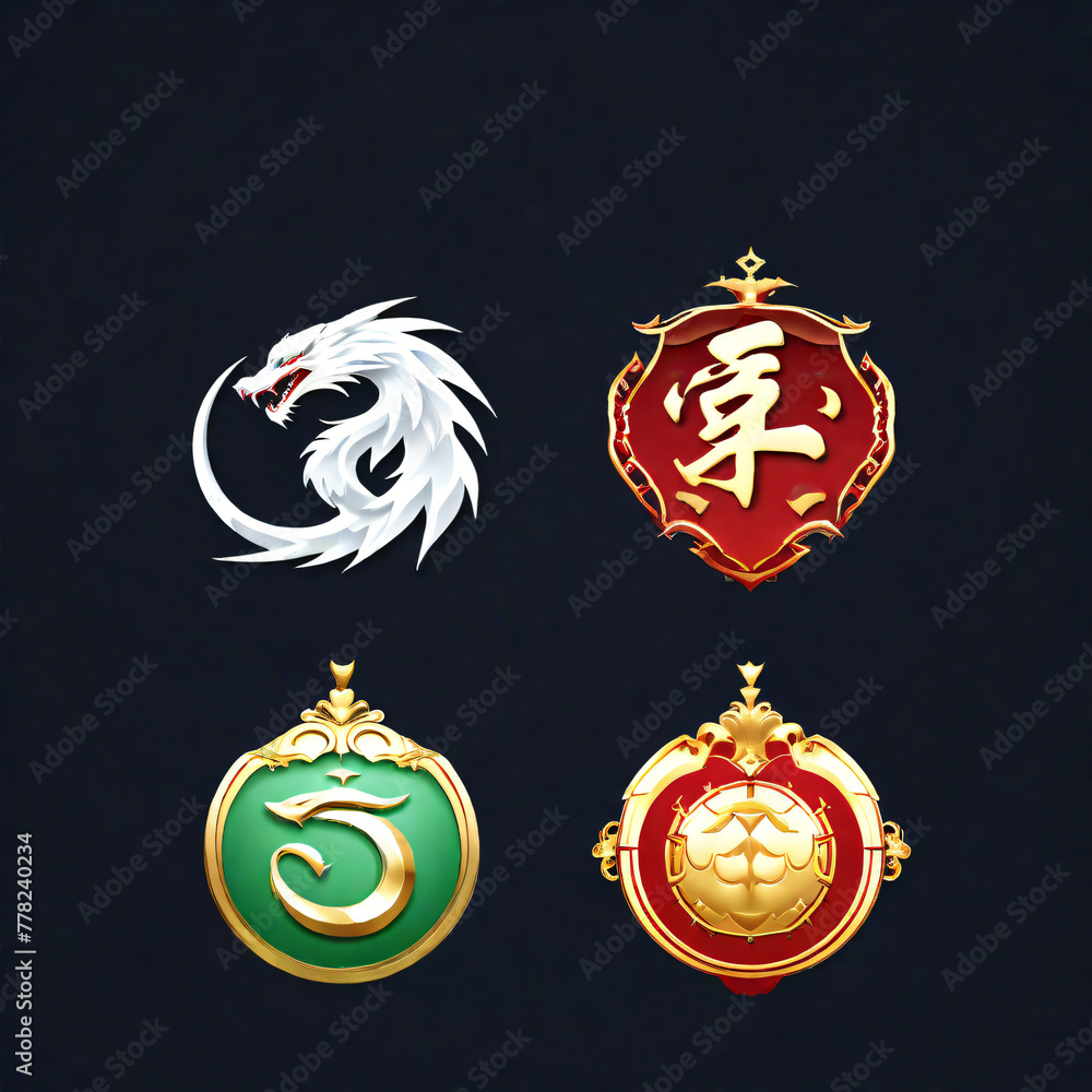 Heraldic symbols of chinese zodiac with dragon, phoenix and lion