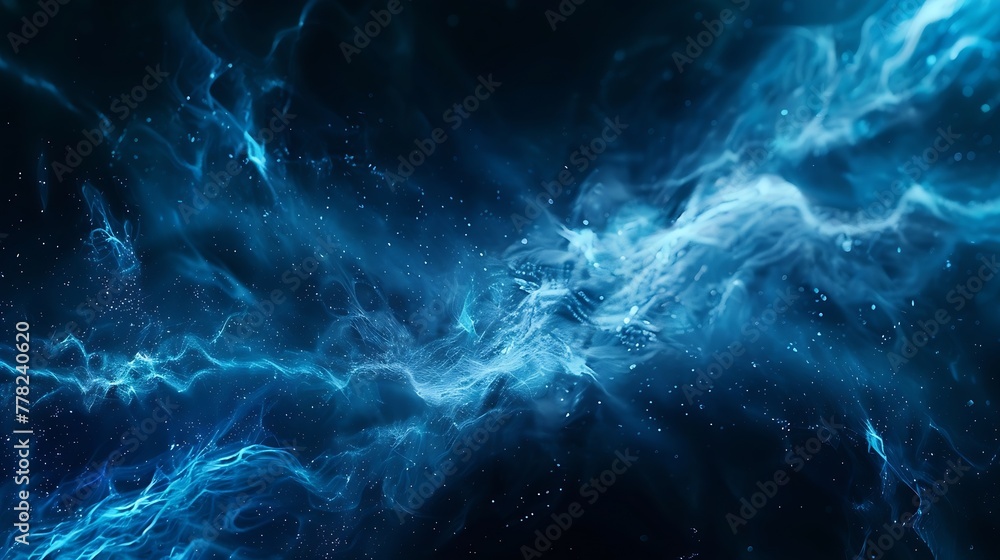 Generative AI : Particle waves in blue. Abstract shapes, illuminated particle, flying, sci-fi design. Generative AI : Particle waves in blue. Abstract shapes, illuminated particle, flying, sci-fi design.