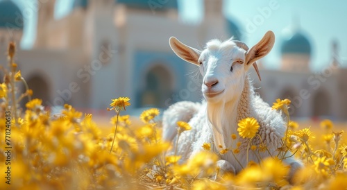 Goat Qurban Eid al adha mubarak festival islamic background Generated with Ai Tools photo