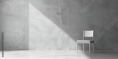 Empty chair in front of a white wall in room with copy space for text