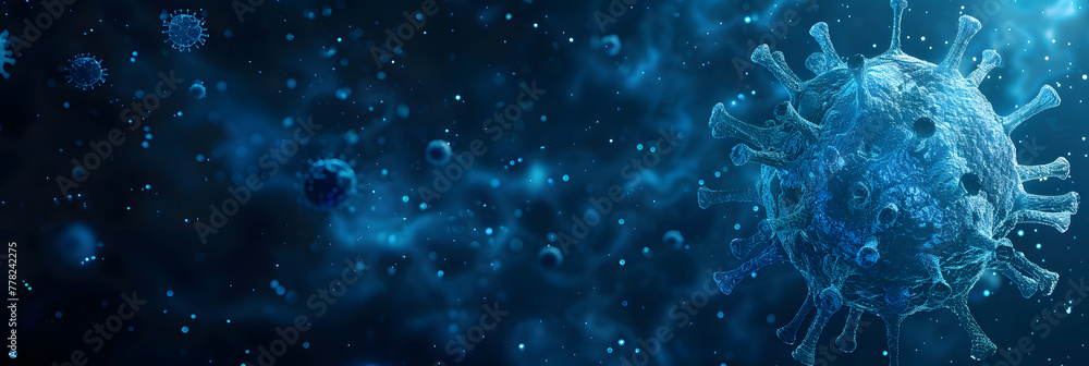 blue stylized SarsCov2 virus floating in space blue stylized SarsCov2 virus floating in space
