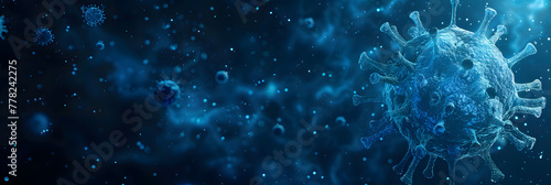 blue stylized SarsCov2 virus floating in space photo