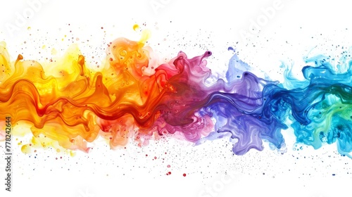 Horizontal rainbow coloured watercolor splash on a white background. 