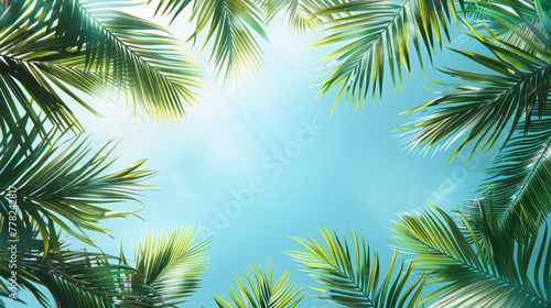 Blank for banner in summer style with copy space that is surrounded by green leaves © CozyDigital