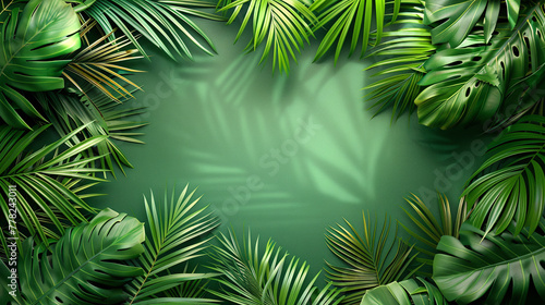 Blank for banner in summer style with copy space that is surrounded by green leaves © CozyDigital