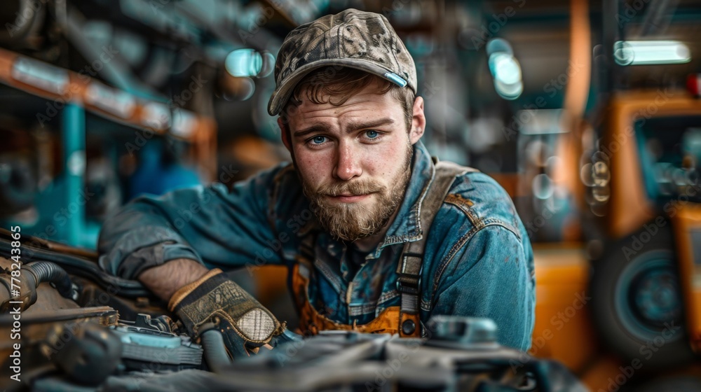Auto mechanic in garage car repair mechanic concept Auto mechanic in garage car repair mechanic concept