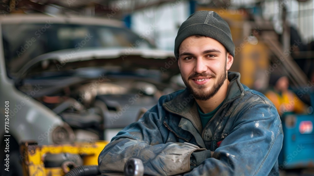 Auto mechanic in garage car repair mechanic concept