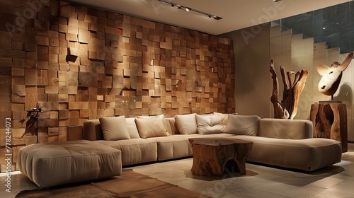 Stylish wooden decor idea for living room wall