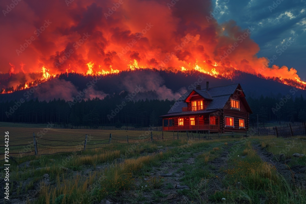 Home threatened by massive flames from forest fire