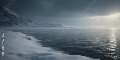 Winterlandschaft am Meer, steinge schneebedeckte Küste © Christian