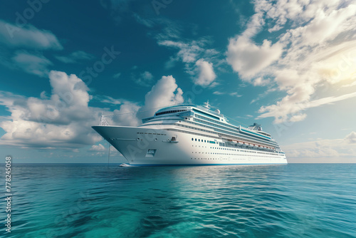 Large cruise ship floats on ocean waves AI Generative