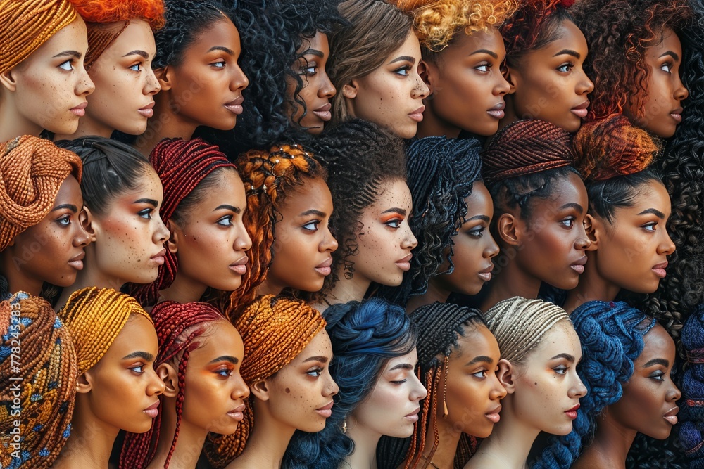 faces with diverse skin and hair colors: Interethnic and intergenerational