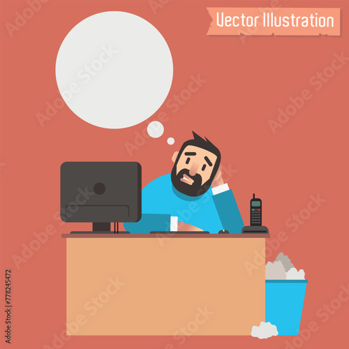 Daydreaming Office Worker with Thought Bubble Illustration

