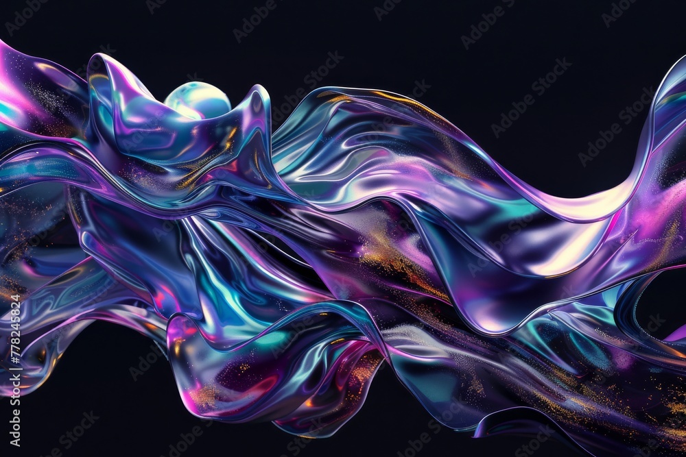 Luminous holographic marble pattern on black surface Luminous holographic marble pattern on black surface