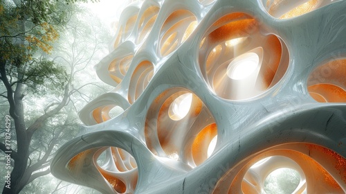 Abstract illustration of biomimicry in architecture, showing how nature-inspired design can enhance sustainability and efficiency photo
