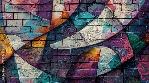 Abstract Doves Mural on Colorful Bricks 