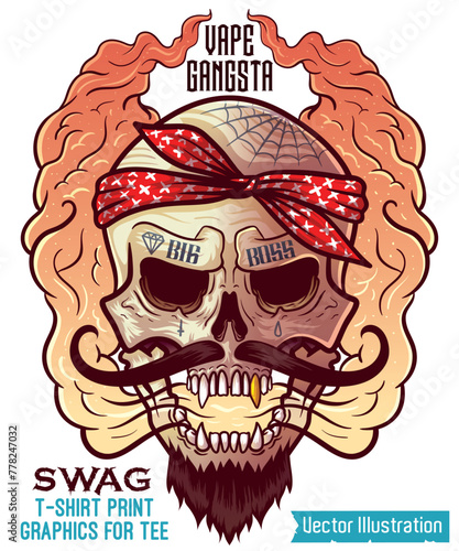 Vape Gangsta Skull with Bandana T-Shirt Print Design
