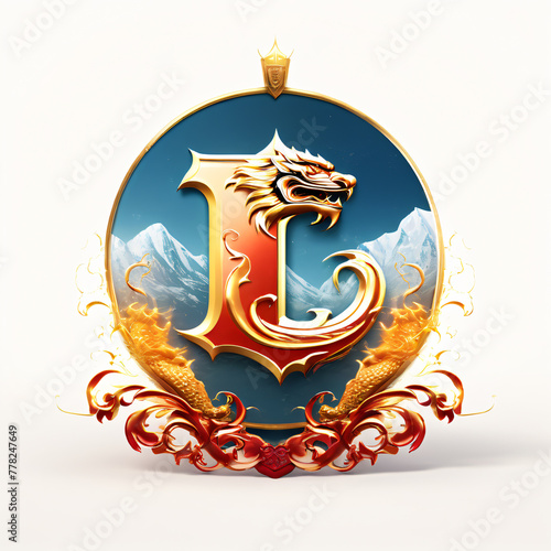 Luxury golden dragon emblem on a white background. 3d rendering
