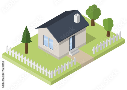 Isometric building. Residential house icon. Vector illustration.