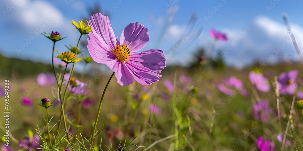 summer Pink Cosmos flower blooming in the garden nature background