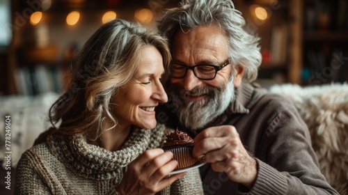 Couple Sharing a Sweet Moment with Cupcake