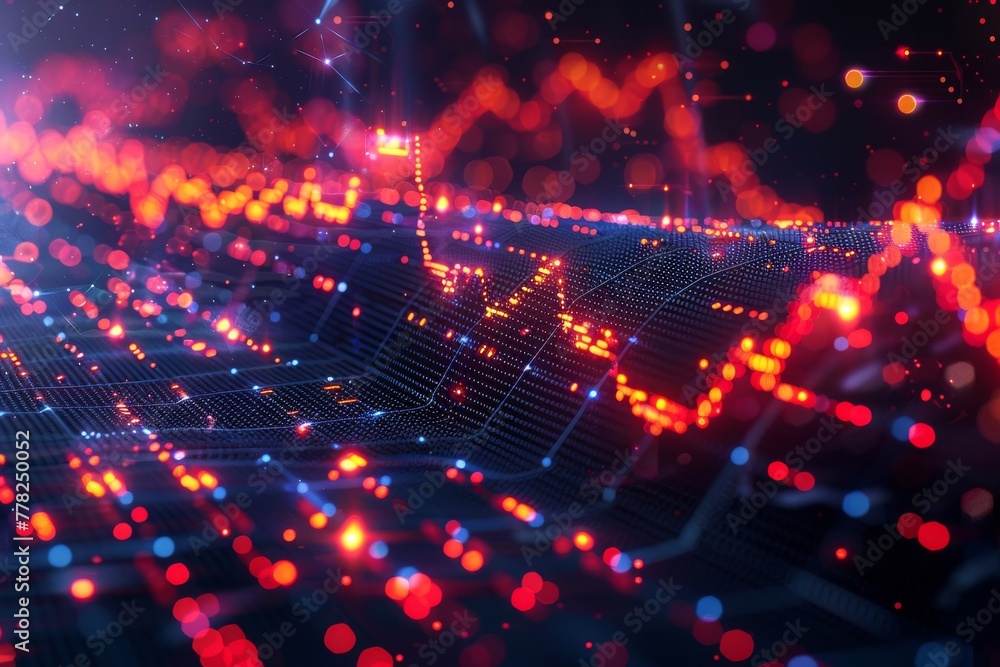 Obraz premium Network visualization with glowing nodes and data paths