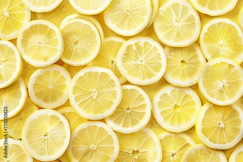 Bright yellow lemon slices arranged in an appealing and decorative pattern