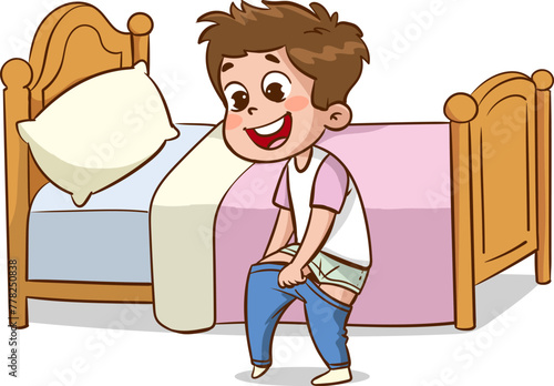 vector illustrations of children wearing clothes .children changing dresses and trousers.