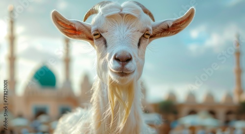 Goat Qurban Eid al adha mubarak festival islamic background Generated with Ai Tools photo