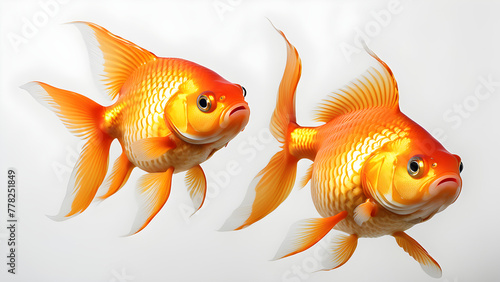 cute two gold fish white background