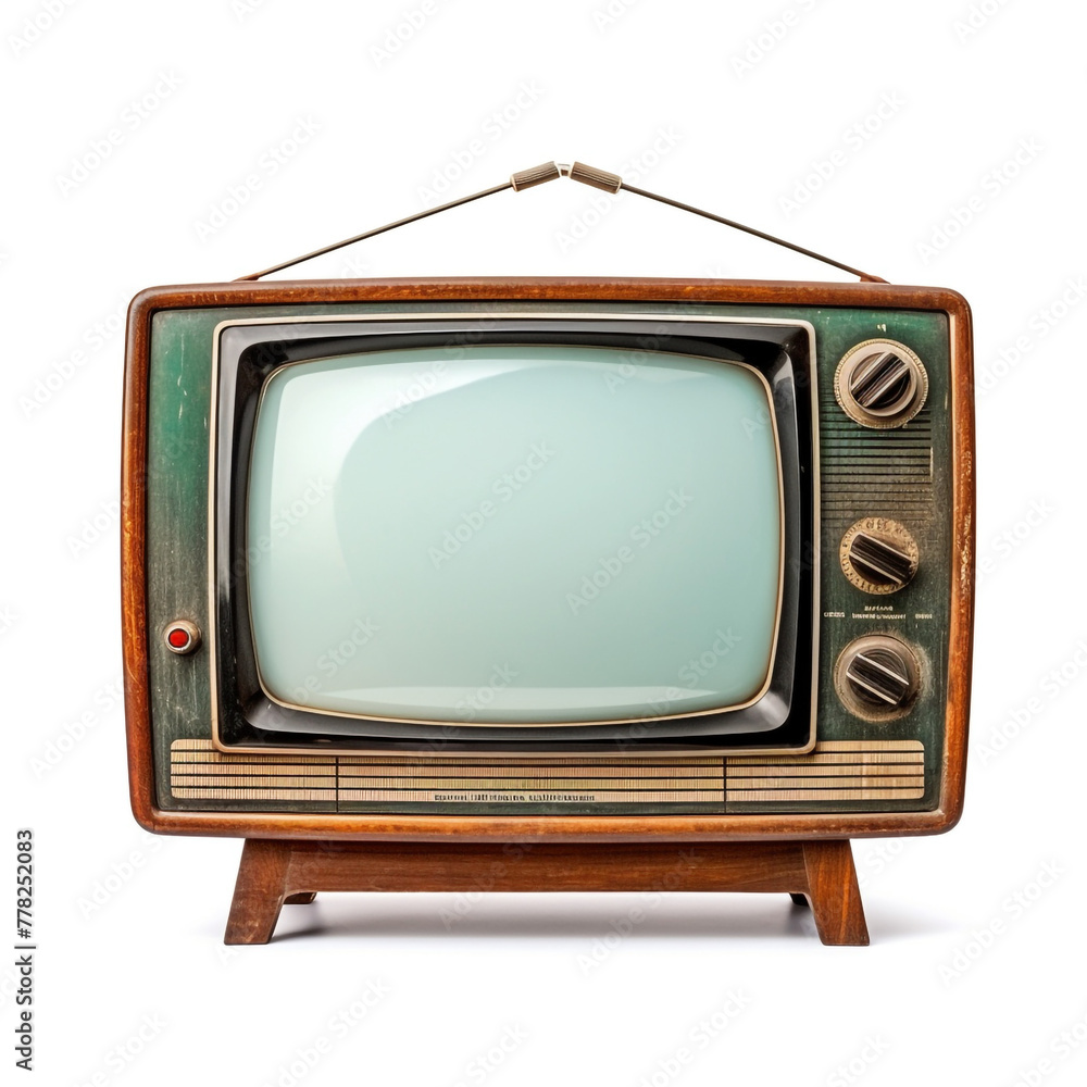 Old tv from 19th, very detailed isolated on white background сreated with Generative Ai