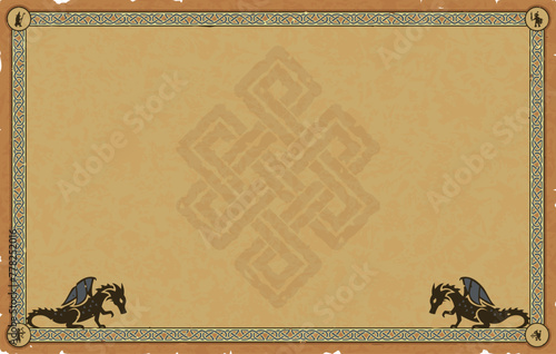 Large Parchment with Medieval Frame, Dragons, Infinity Knot