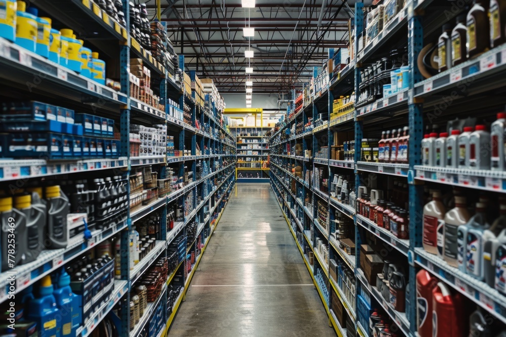 Display of various bottles and cans neatly arranged in a store aisle, creating a symmetrical pattern