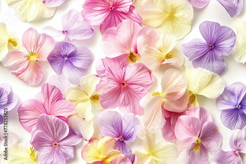 Colorful pansies pattern on white background with pink  yellow and purple flowers