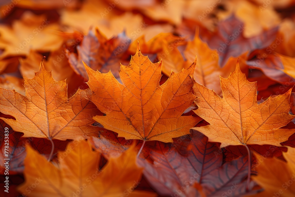 Group of Orange and Red Leaves Layered Group of Orange and Red Leaves Layered
