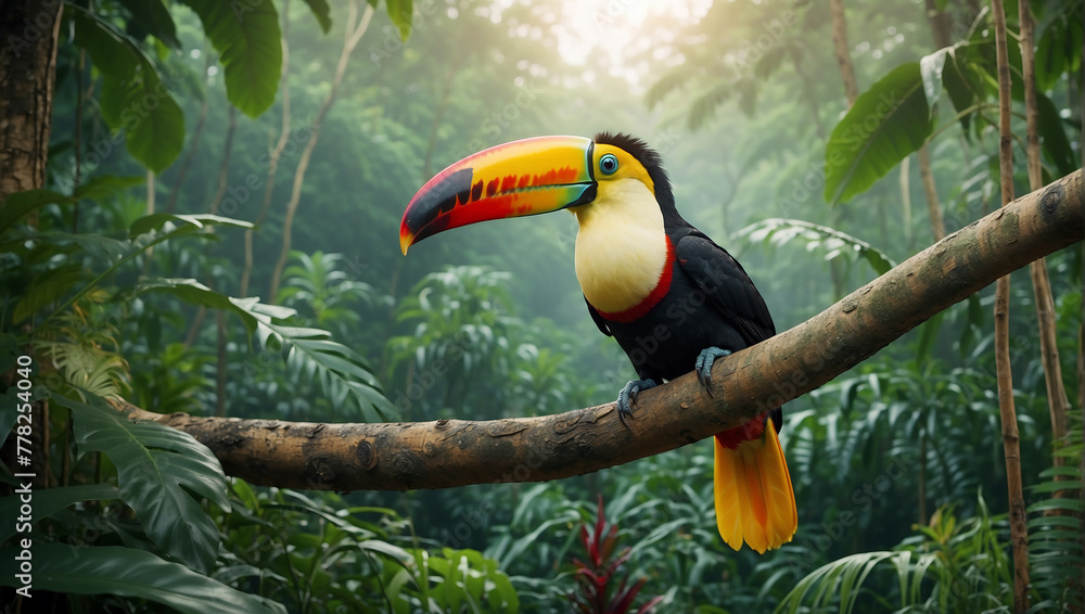 Fototapeta premium toucan setting in a branch of tree