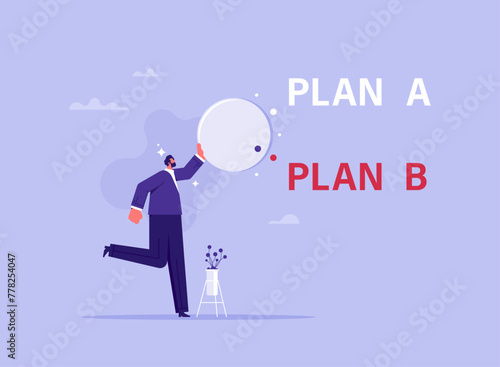 Business option plan or business choice concept, businessman chooses plan b as a choice between Plan A, deciding on a business strategy plan