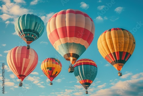 Hot Air Balloon Ride Colorful hot air balloons floating in the sky during a festival © create