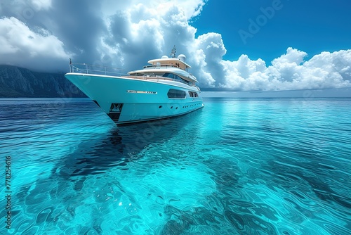 Luxury Yacht Opulent yacht sailing in a tranquil blue ocean © create