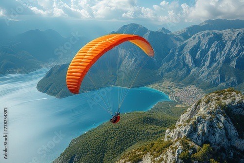 Paragliding Adventure Paraglider soaring through the air against a mountain backdrop