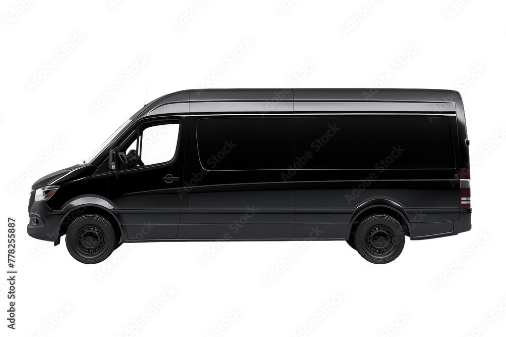 The Midnight Escape: A Black Van Racing Through a White Void. White or PNG Transparent Background.