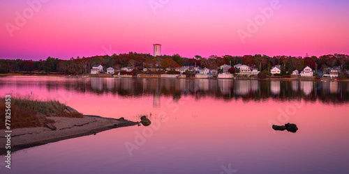 Sunset Seascape at Twilight over Onset Beach Harbor Village in Wareham, Massachusetts, USA