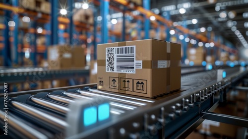 Automatic logistics management. smart packaging into the warehouse workflow, Cardboard box tags and QR codes for efficient tracking, authentication, and traceability throughout the supply chain