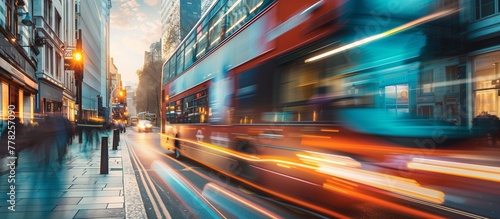 Bus public transportation in city traffic in motion blur photo
