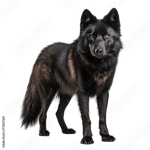 Portrait of a predator black wolf isolated on transparent background © The Stock Guy