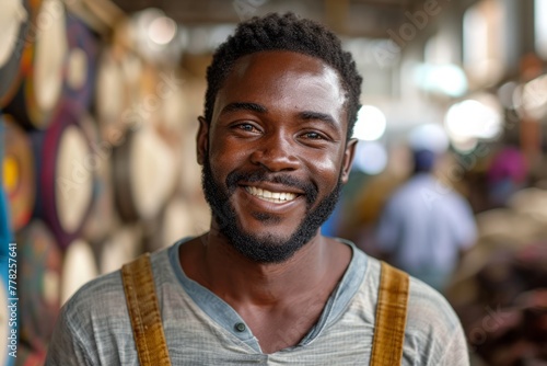 Smiling Man at a Colorful Market