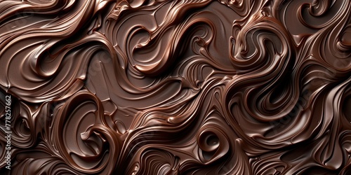 Abstract chocolate structure with curls, chocolate for baking, sweet background, wallpaper.