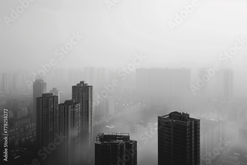 City view with air pollution issue. Grey shade color. Generative AI.