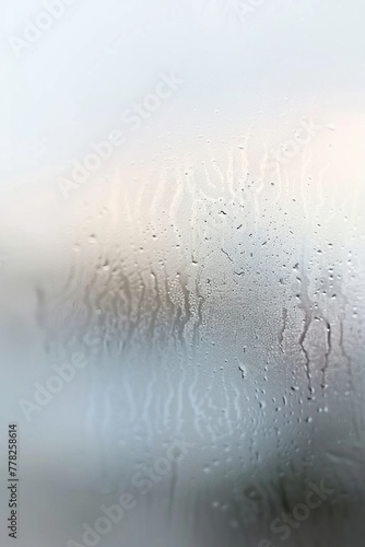 A soft light gray gradient fills the background, muted by a frosted glass texture. Delicate wisps of fog obscure the view beyond