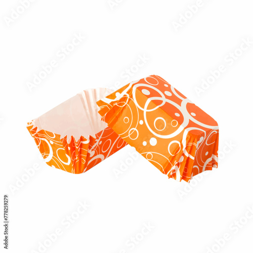 Orange paper baking forms for cakes with abstract pattern photo